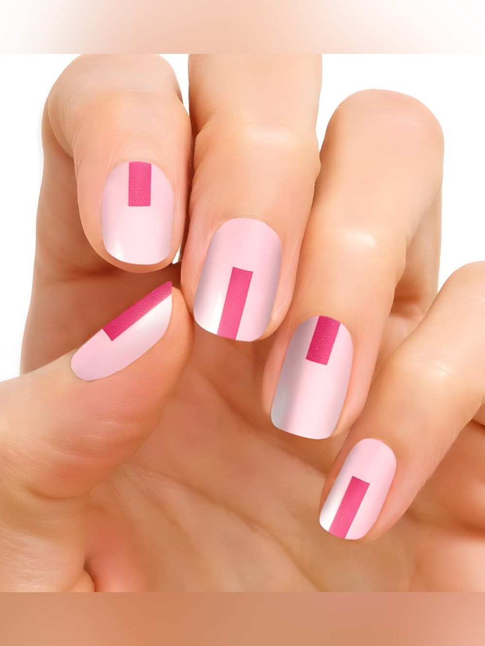 Color Street Pink Outside The Box Pink Press-On Nails with Magenta Accent Strips